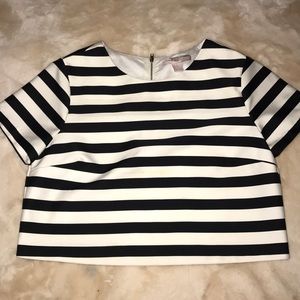 Black and white striped cropped blouse